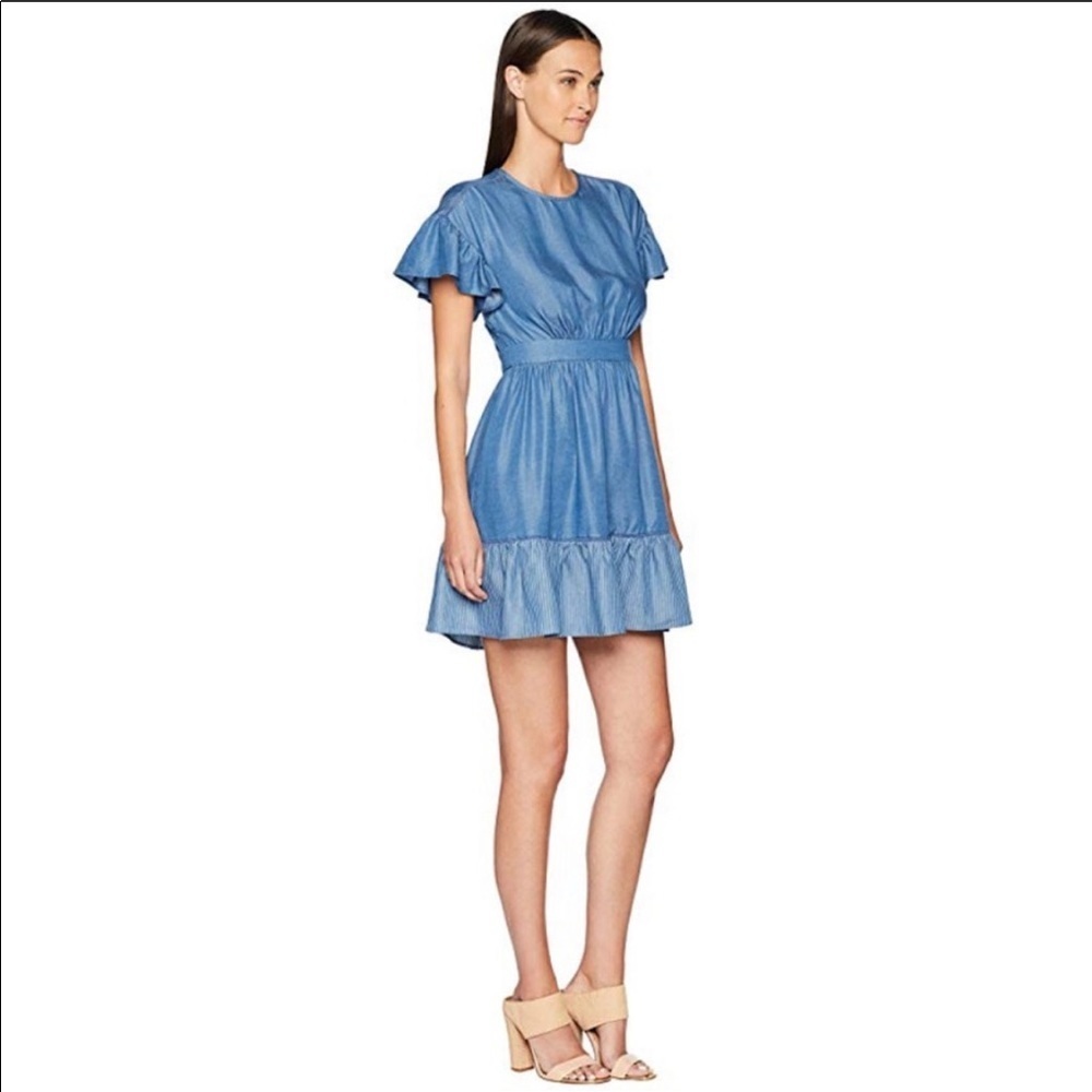 NEW KATE SPADE Chambray Fluffer Sleeve Ruffle Hem Indigo Mini Dress size 8 - Picture 16 of 16